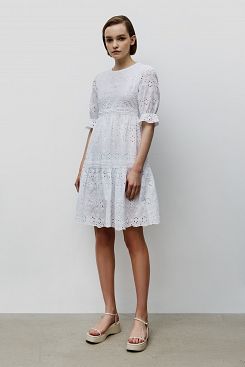 Baon, Платье с оборками из хлопкового шитья  B4523079, WHITE