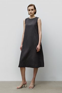 Baon, Льняное платье-трапеция без рукавов B4523087, ASPHALT