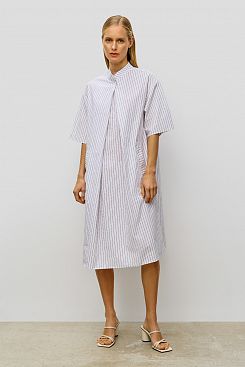 Baon, Хлопковое платье воротником-складкой в полоску B4523091, WHITESTRIPED