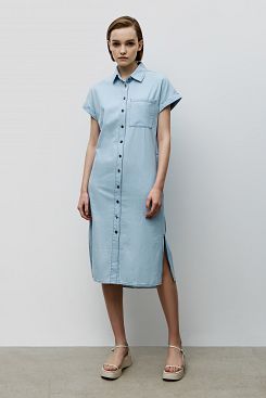 Baon, Хлопковое платье-рубашка из тонкого денима B4523097, LIGHTBLUEDENIM