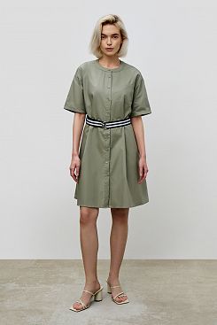 Baon, Хлопковое платье-рубашка прямого кроя с поясом B4523104, SAGE