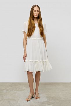 Baon, Ярусное платье свободного кроя с коротким рукавом B4523105, WHITE