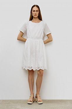 Baon, Хлопковое платье с вышивкой B4523111, WHITE