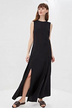 Baon, Платье-миди из смесового льна B459045, BLACK