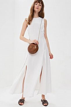 Baon, Платье-миди из смесового льна B459045, WHITE