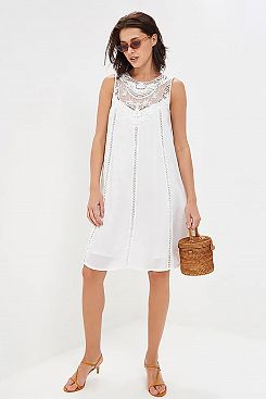 Baon, Платье с кружевной кокеткой B459069, WHITE