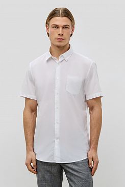 Baon, Хлопковая рубашка прямого кроя с коротким рукавом B6823005, WHITE