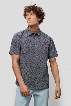 Baon, Хлопковая рубашка прямого кроя с коротким рукавом  B6823007, DEEPNAVYPRINTED