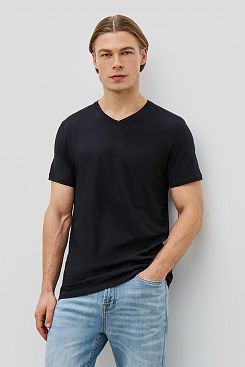 Baon, Базовая футболка с V-вырезом REGULAR FIT B731202, BLACK