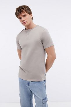 Baon, Базовая футболка с воротником-хенли REGULAR FIT B731205, MIDDAYFOG
