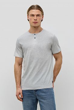 Baon, Базовая футболка с воротником-хенли REGULAR FIT B731205, SILVERMELANGE
