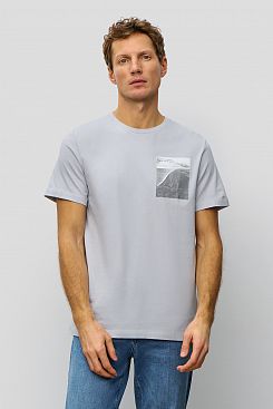 Baon, Хлопковая футболка прямого кроя с принтом B7323001, PEWTER
