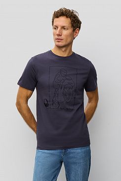 Baon, Хлопковая футболка прямого кроя с принтом B7323035, MARENGO