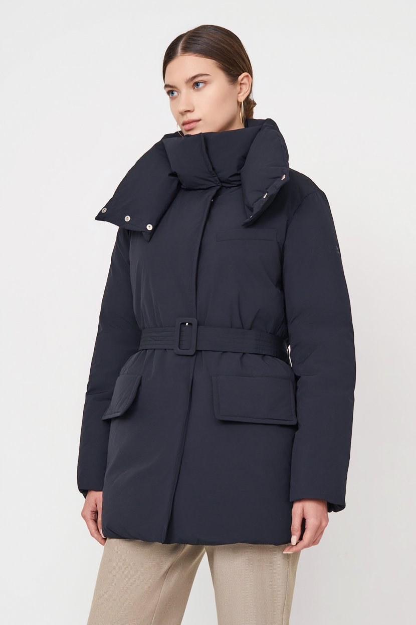 Пуховик с поясом L черный 9899₽