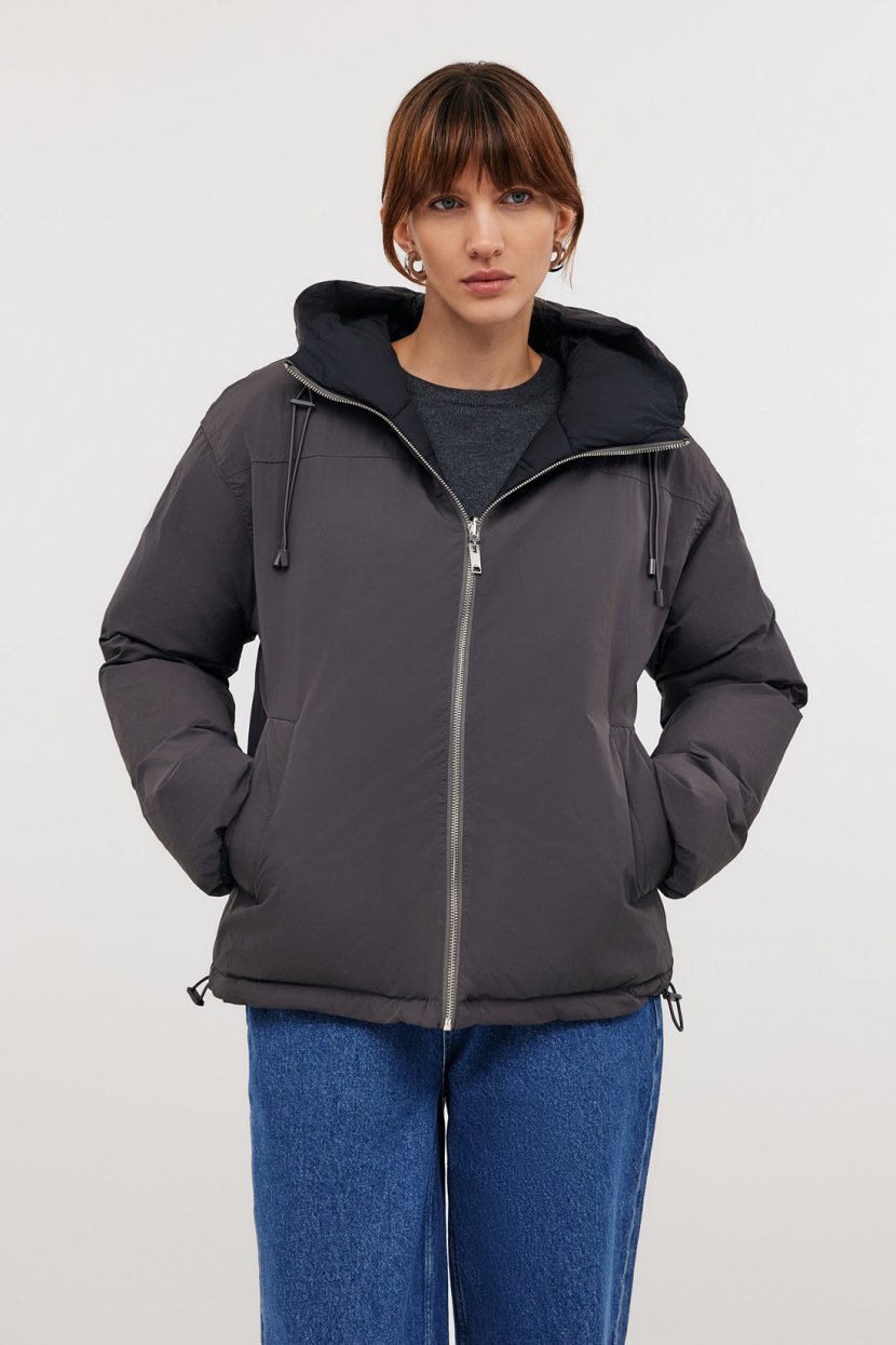 Двусторонний пуховик с капюшоном L ASPHALT-BLACK 15599₽