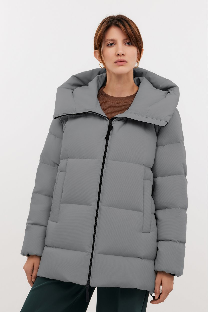 Короткий пуховик с капюшоном L NEUTRAL GRAY CHECKED 17299₽