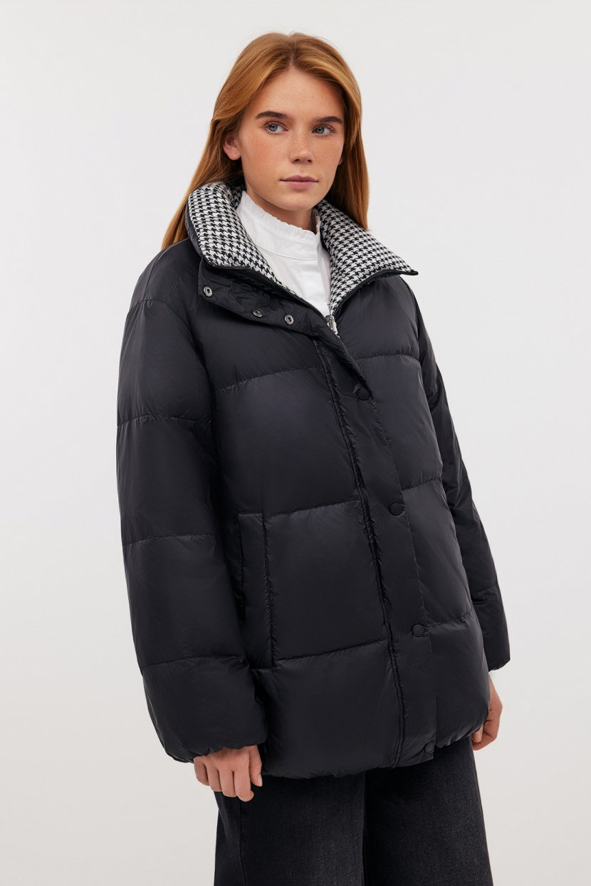 Двусторонний пуховик с воротником-стойкой L черный 14994₽