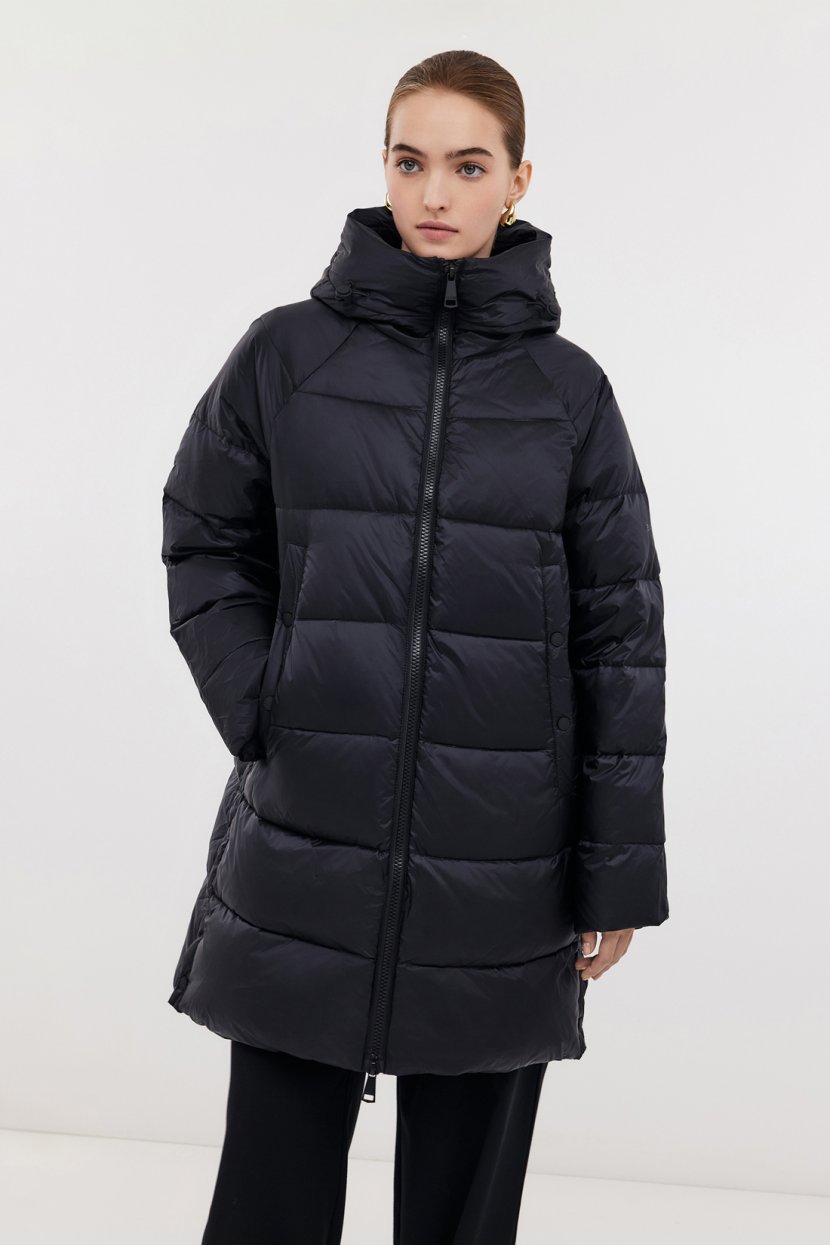 Оверсайз пуховик с капюшоном XS черный 17299₽