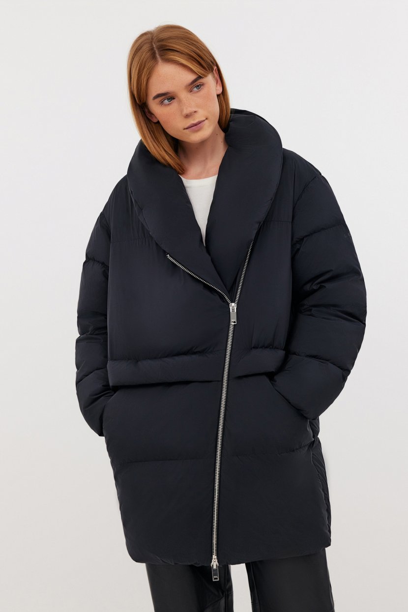 Объемный пуховик без капюшона
