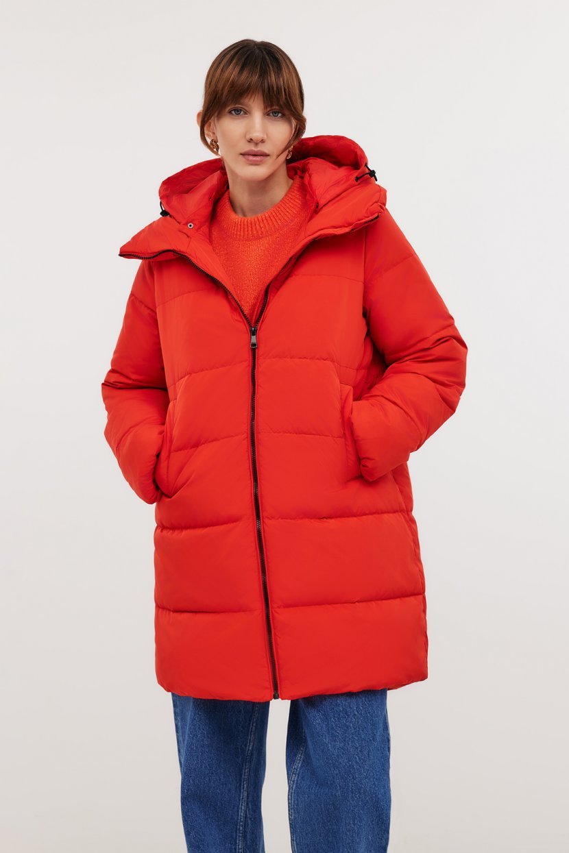 Пуховик с воротником-стойкой и скрытым капюшоном