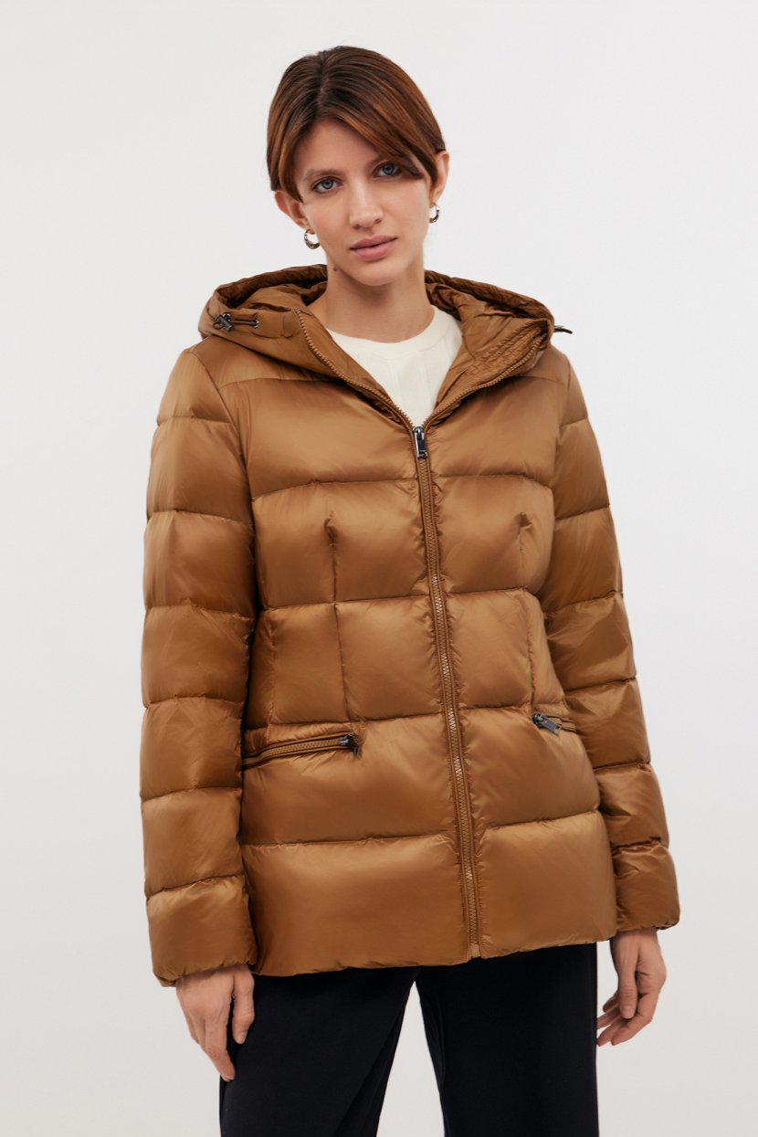 Пуховик с несъемным капюшоном L коричневый 9719₽