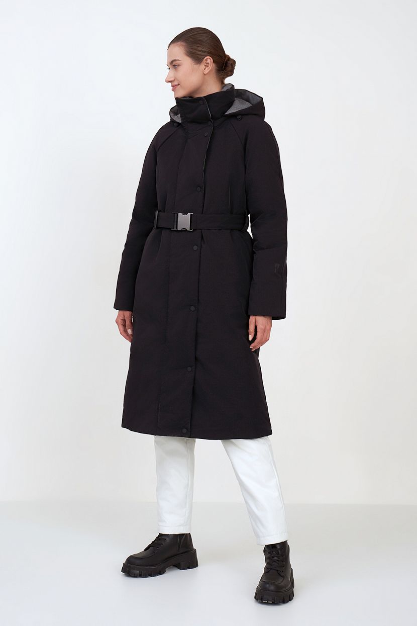 Пуховое пальто из комбинированных материалов (арт. baon B0223503), размер XXL, цвет черный