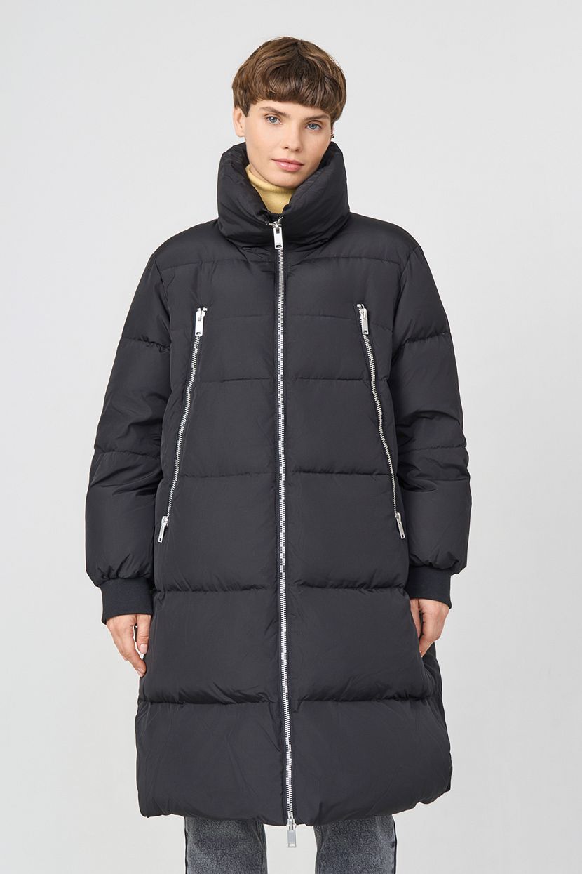 Пуховое пальто с молниями (арт. baon B0223505), размер S, цвет черный Пуховое пальто с молниями (арт. baon B0223505) - фото 1