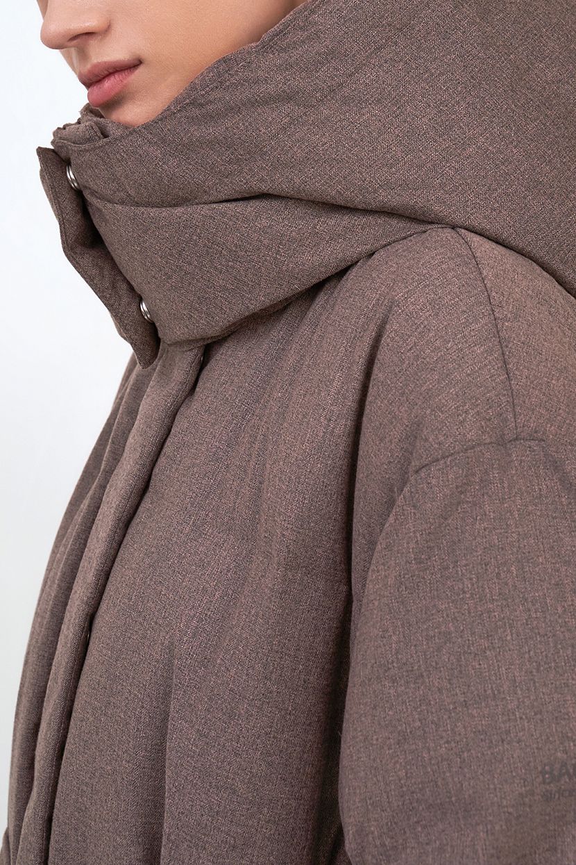Пуховое пальто-оверсайз с поясом (арт. baon B0223514), размер M, цвет серый Пуховое пальто-оверсайз с поясом (арт. baon B0223514) - фото 5