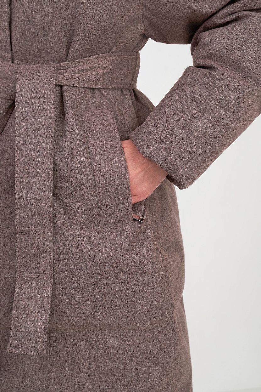 Пуховое пальто-оверсайз с поясом (арт. baon B0223514), размер M, цвет серый Пуховое пальто-оверсайз с поясом (арт. baon B0223514) - фото 7