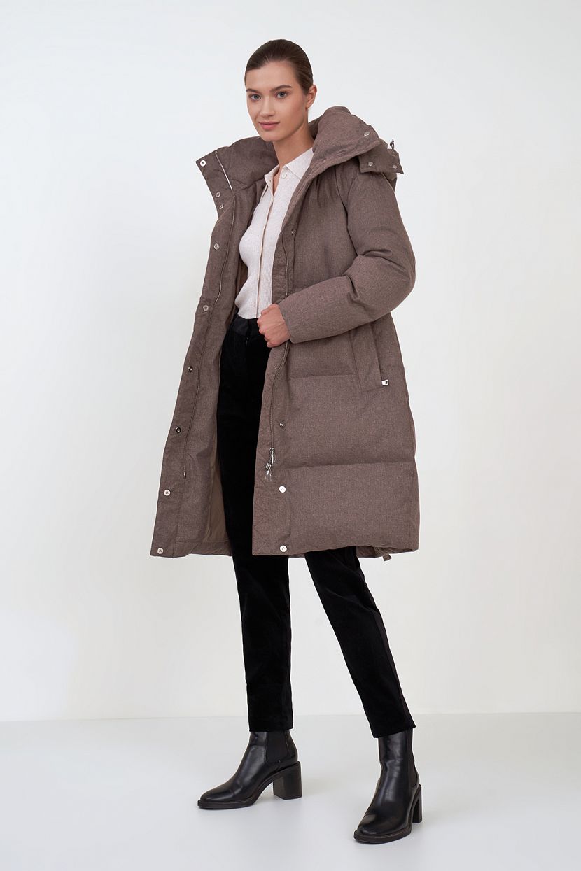 Пуховое пальто-оверсайз с поясом (арт. baon B0223514), размер M, цвет серый Пуховое пальто-оверсайз с поясом (арт. baon B0223514) - фото 2