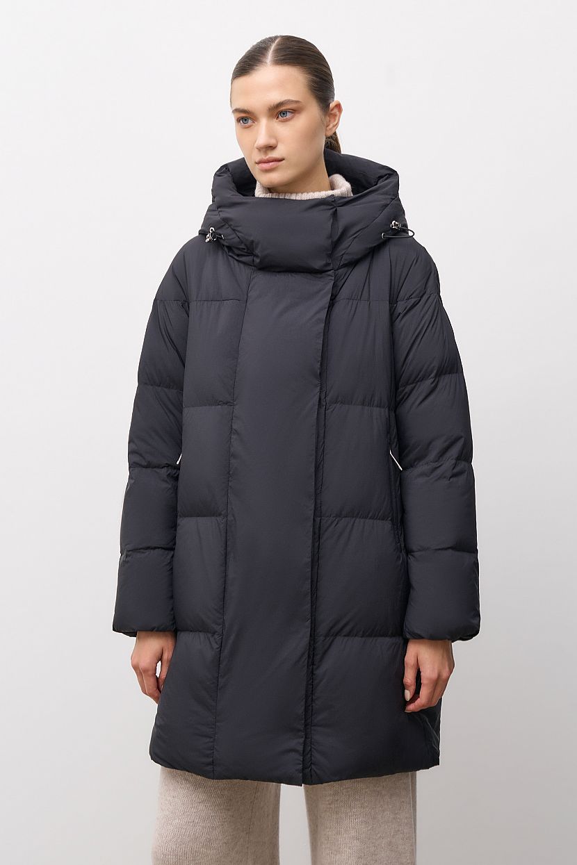Пуховое пальто с объёмным капюшоном WHY NOT, XXL, черный