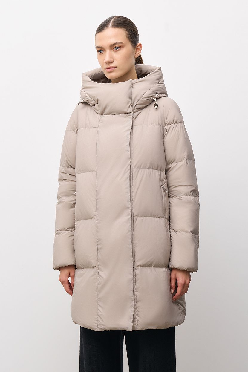 Пуховое пальто с объёмным капюшоном WHY NOT (арт. baon B0223531), размер L, цвет бежевый