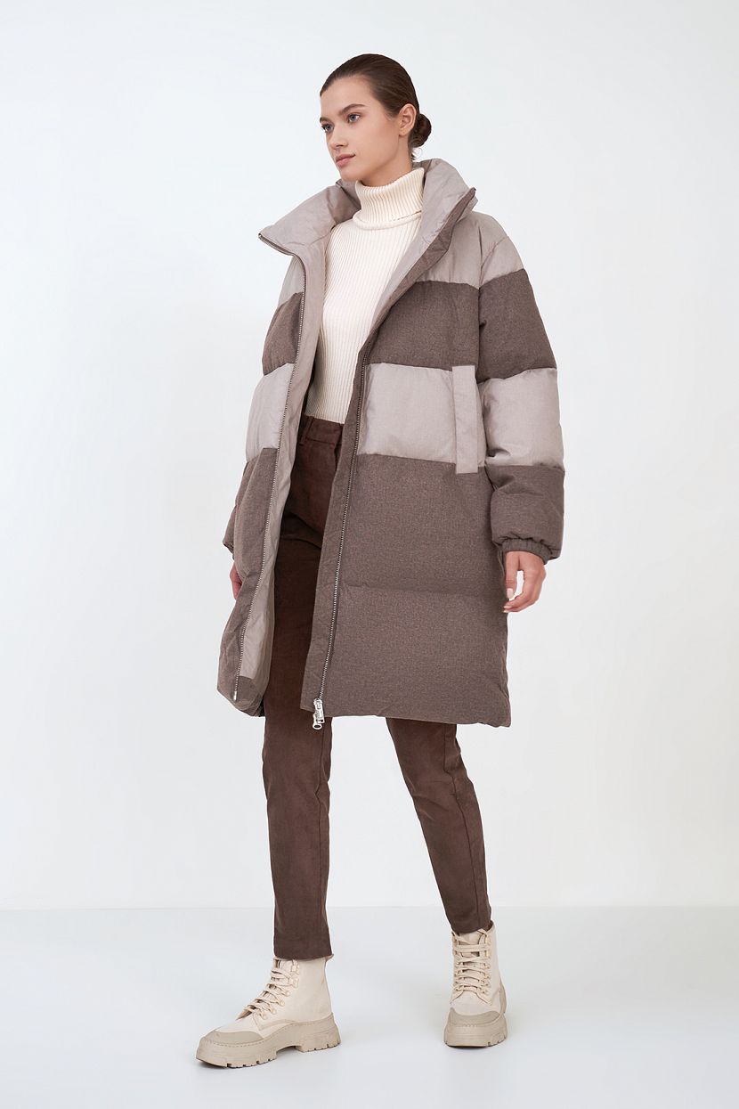Пуховое пальто из двух видов ткани (арт. baon B0223532), размер S, цвет белый Пуховое пальто из двух видов ткани (арт. baon B0223532) - фото 2