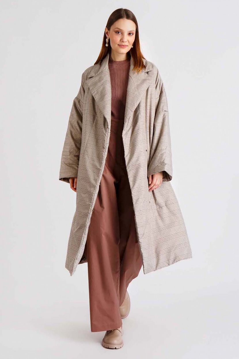 Пальто с поясом, S, коричневый