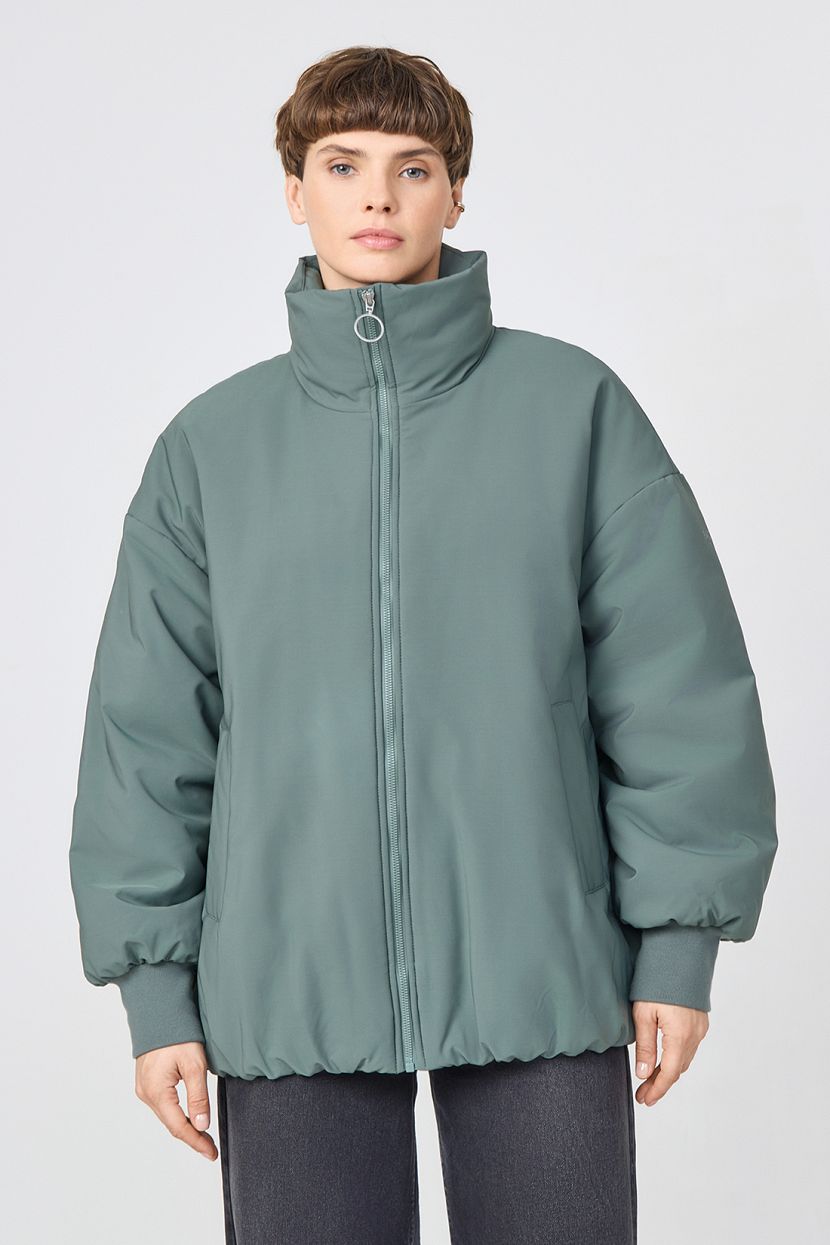 Объёмная куртка на молнии, XXL, зеленый