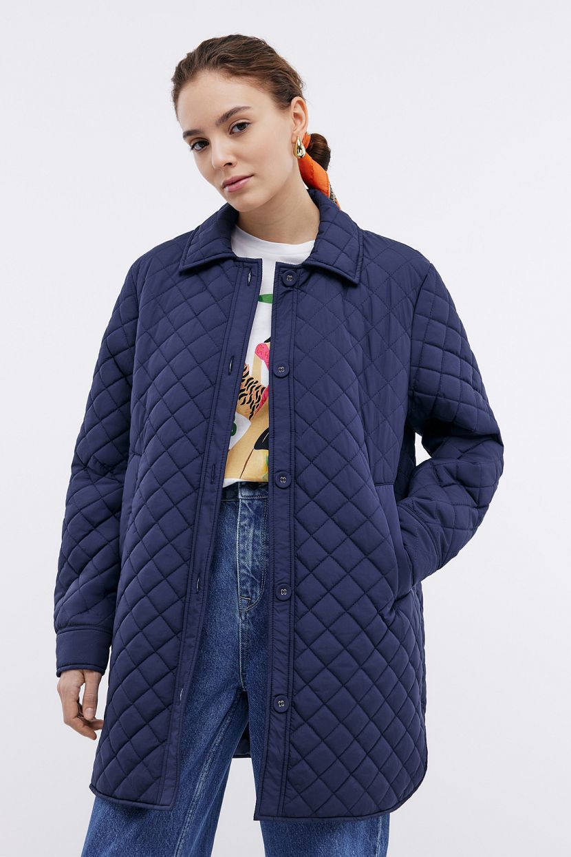 Удлиненная стеганая куртка в рубашечном стиле  (арт. BAON B0324001), размер L, цвет голубой