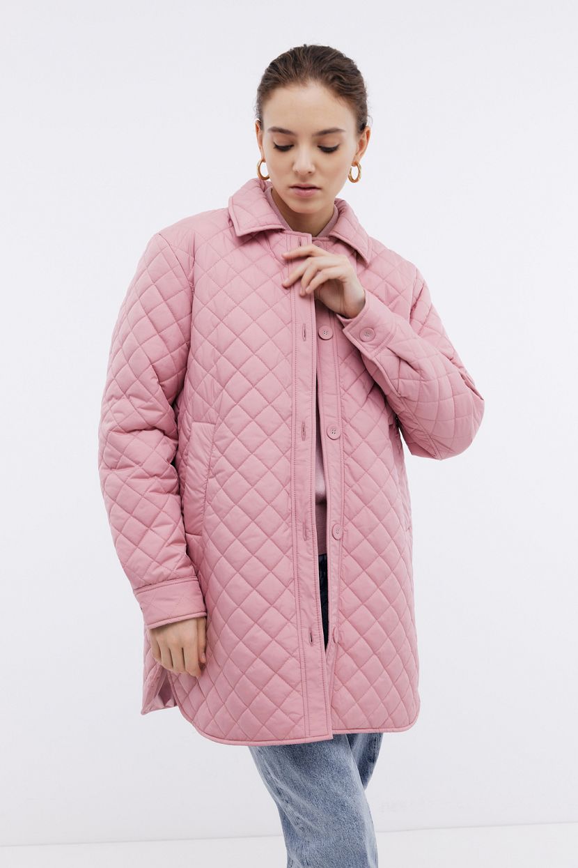 Удлиненная стеганая куртка в рубашечном стиле, розовый