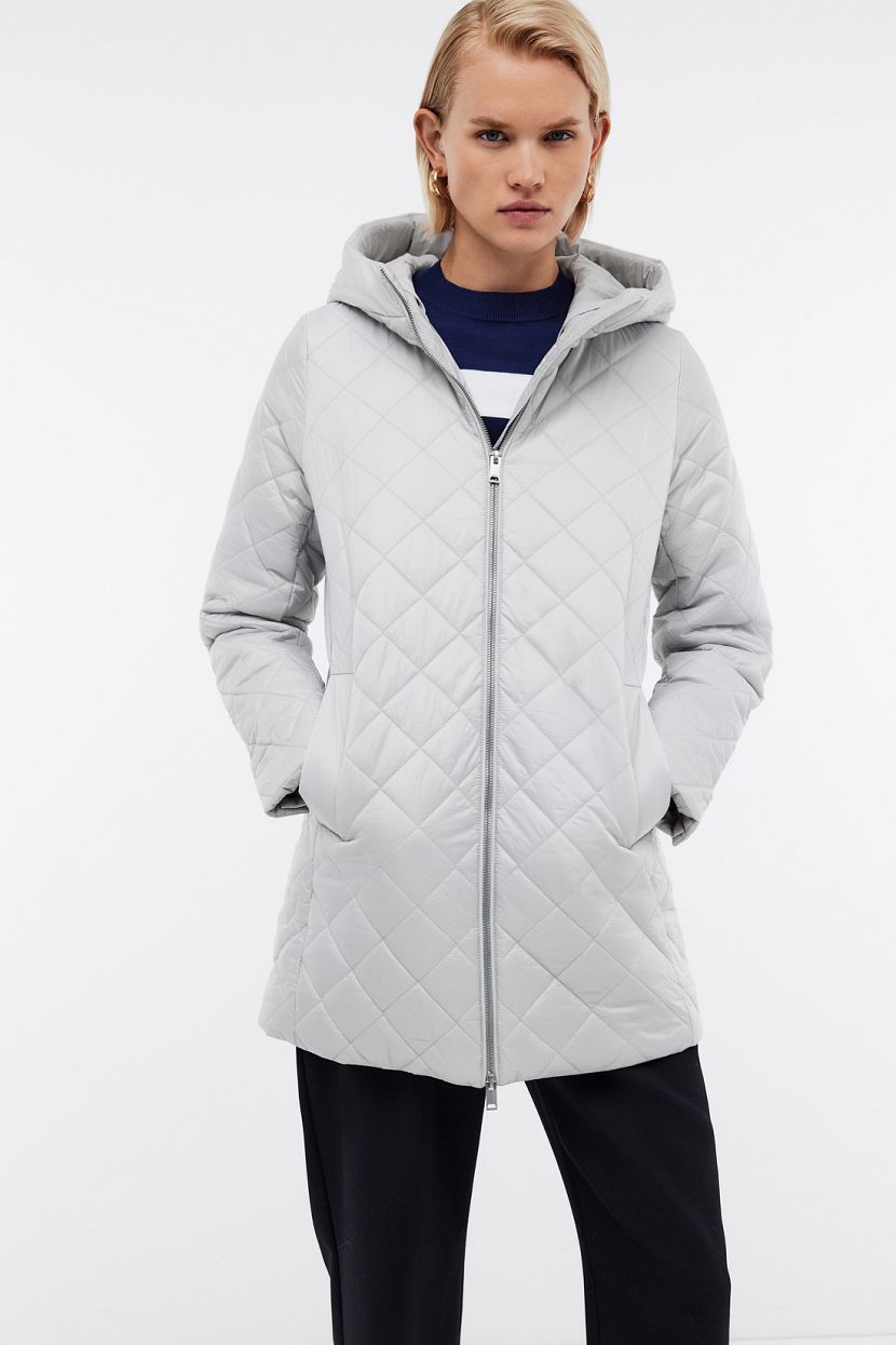 Удлиненная стеганая куртка на молнии (арт. BAON B0324002), размер XL, цвет серый