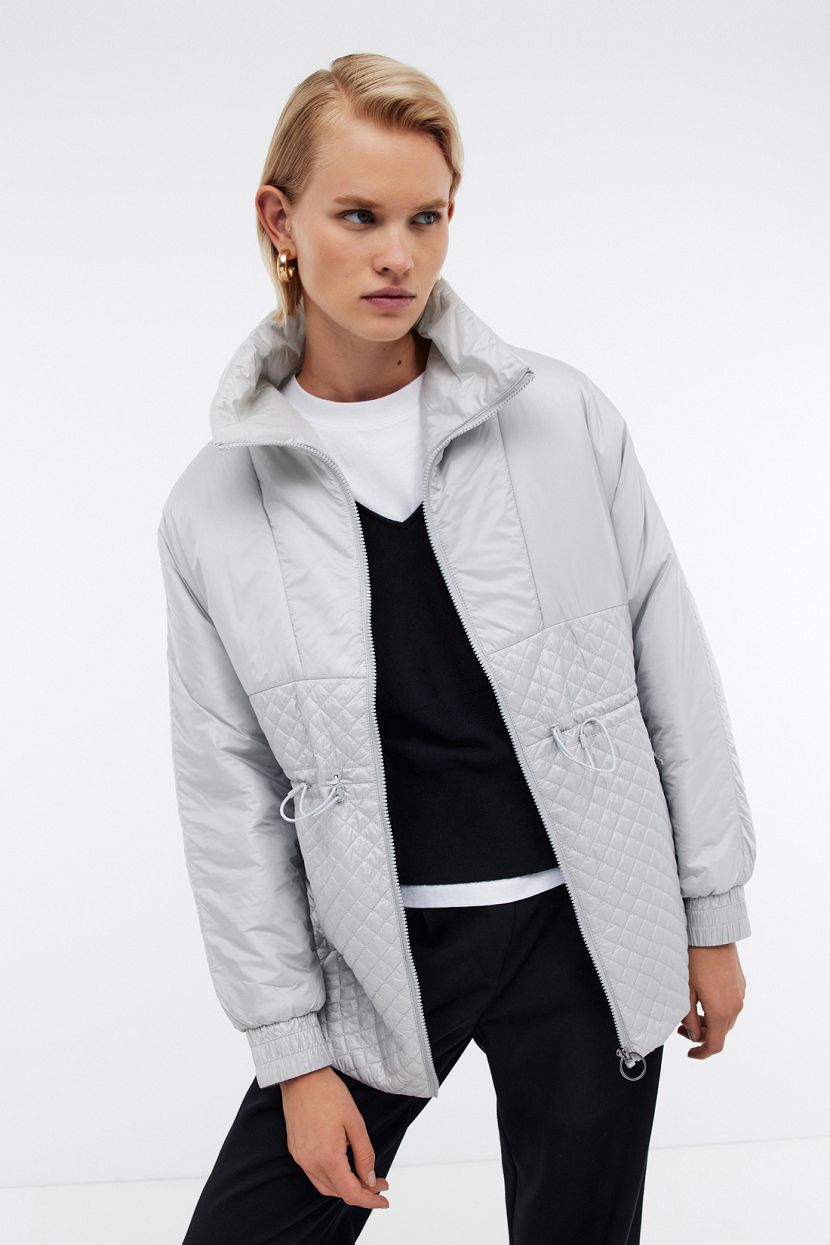 Удлиненная куртка комбинированного дизайна, XXL, серый