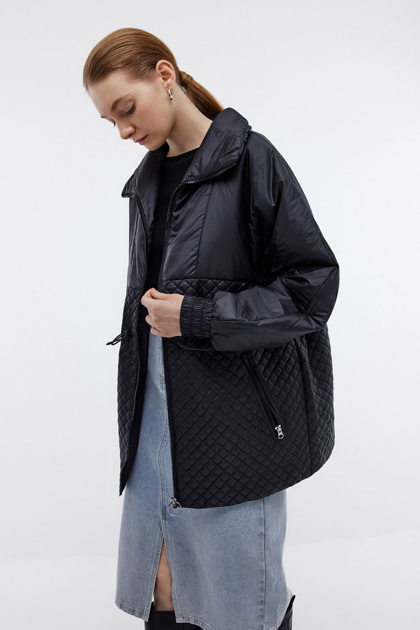 Удлиненная куртка комбинированного дизайна, XXL, черный