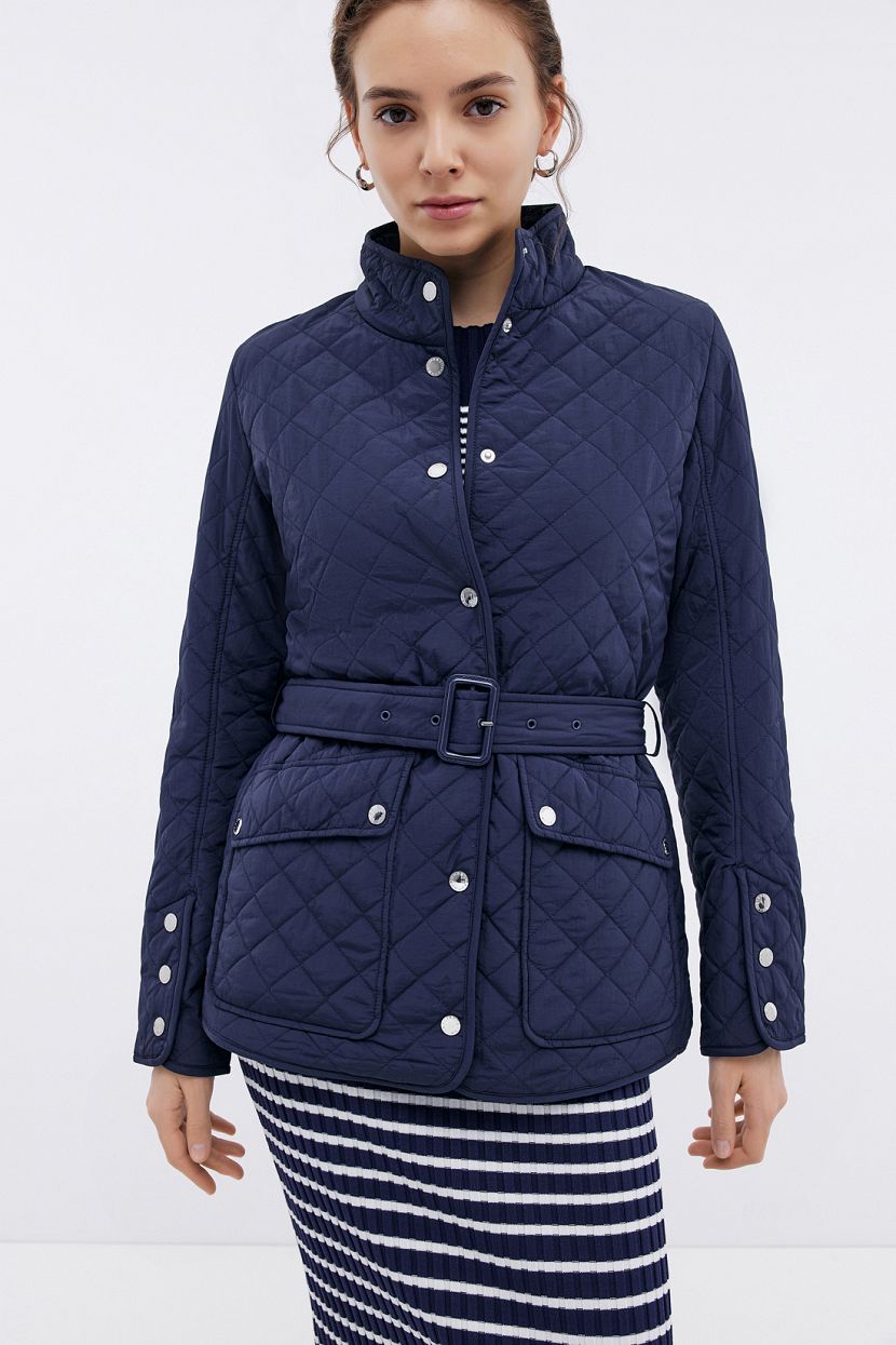 Стёганая куртка с поясом, XL, синий