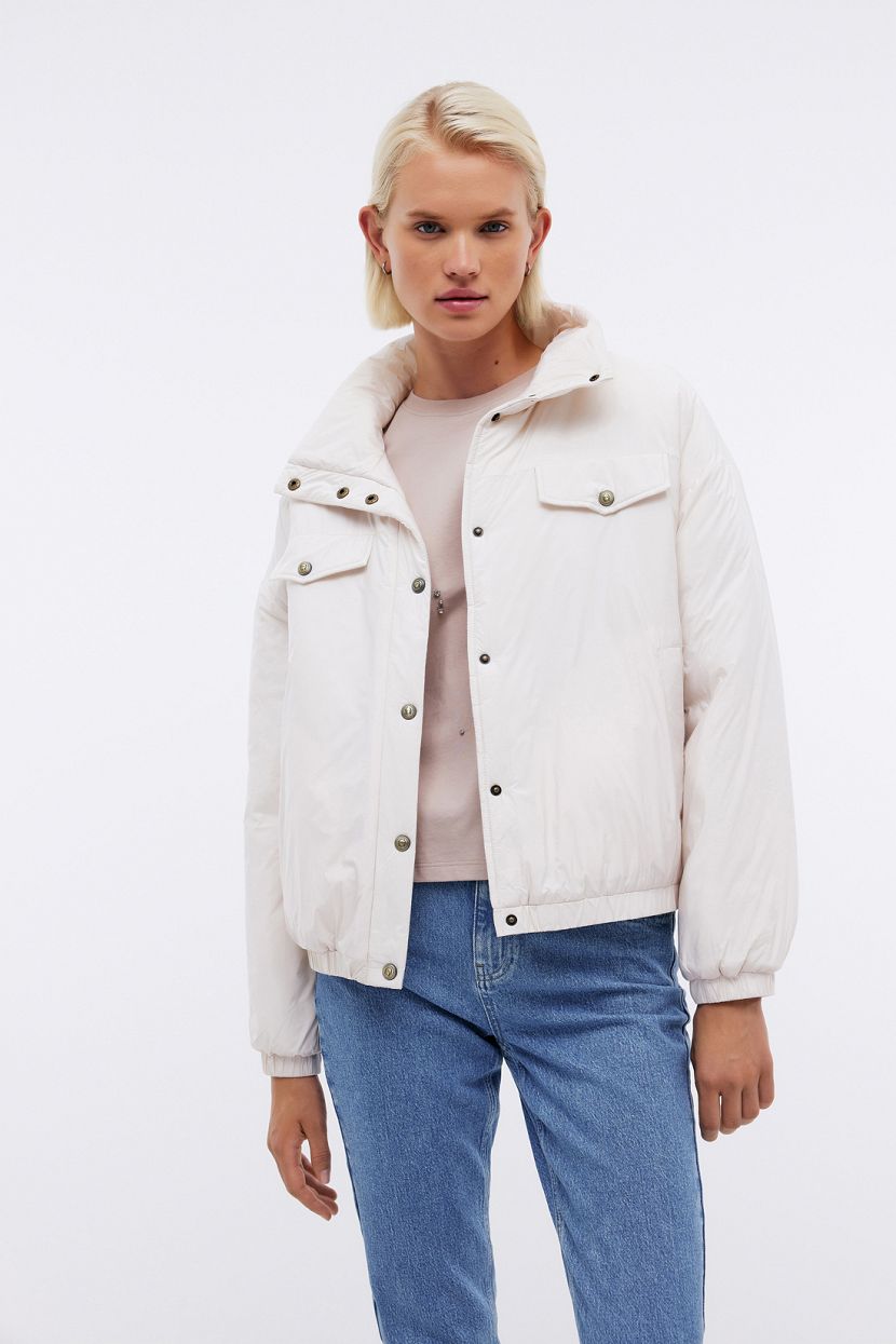 Куртка оверсайз на кнопках с утеплителем, XS, бежевый