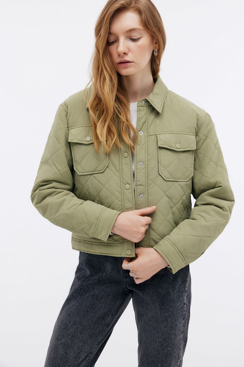 Лёгкая стёганая куртка-рубашка, L, зеленый