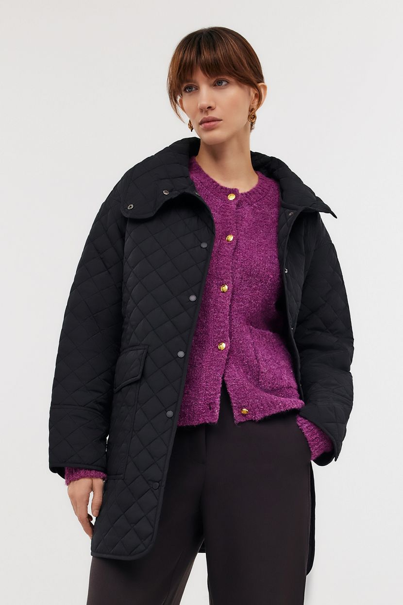 Утепленная стеганая куртка с высоким воротником черный 5999₽