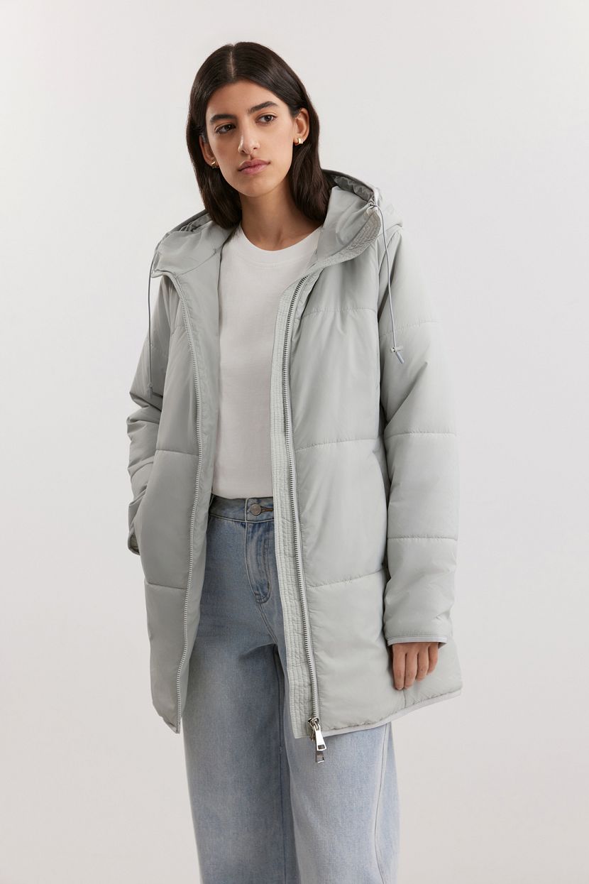 Удлинённая куртка с капюшоном, L, серый