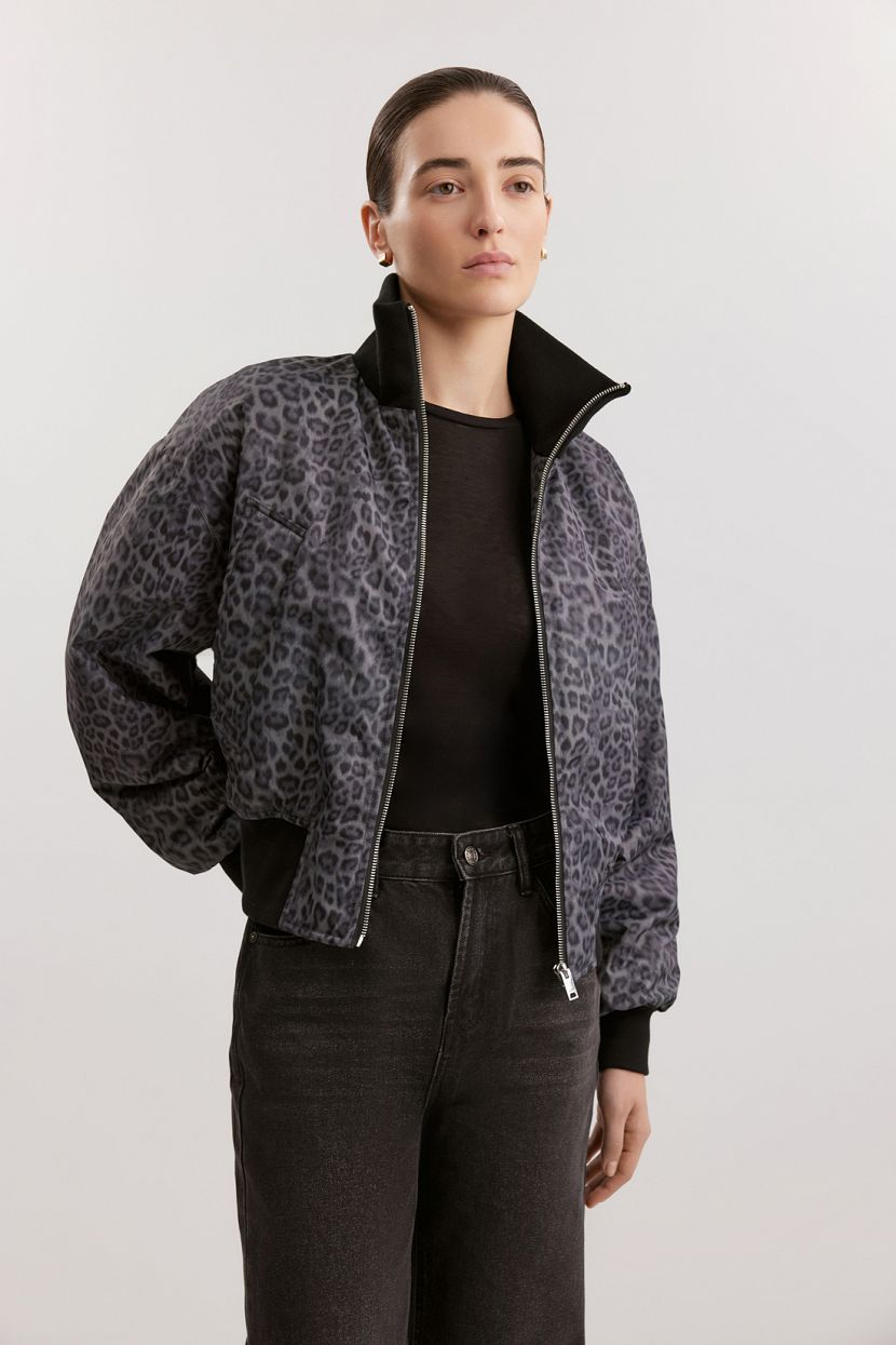 Куртка-бомбер с анималистичным принтом, L, серый