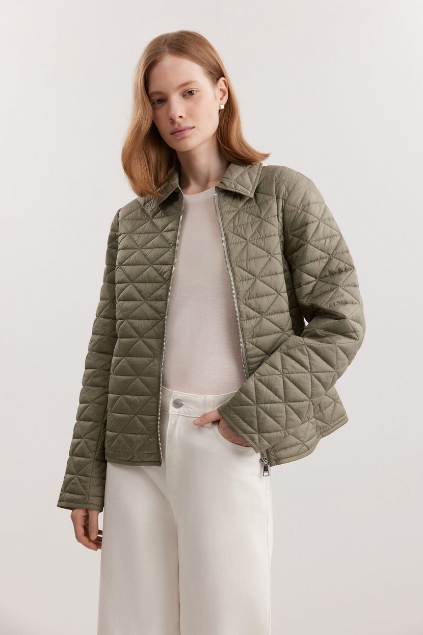 Стеганая куртка в рубашечном стиле, L, зеленый