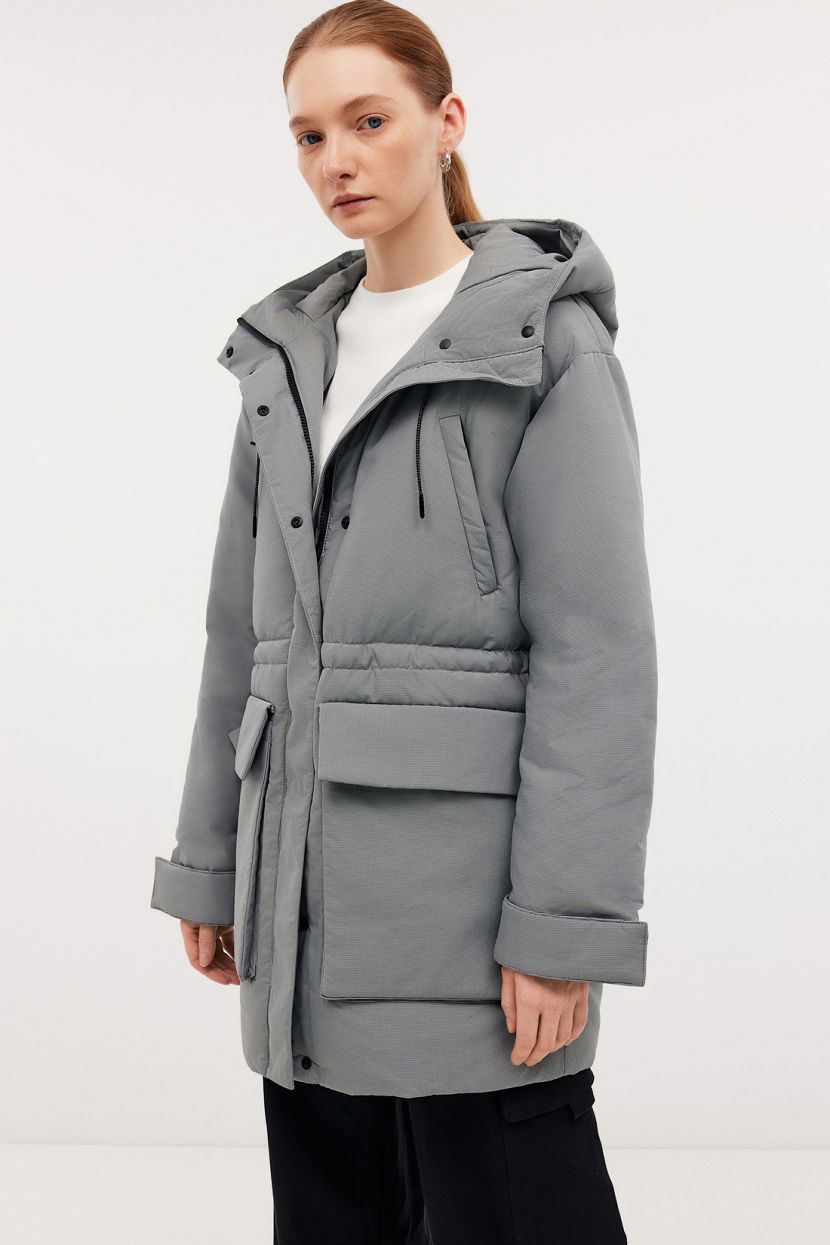 Куртка из экопуха с капюшоном L NEUTRAL GRAY CHECKED 11435₽