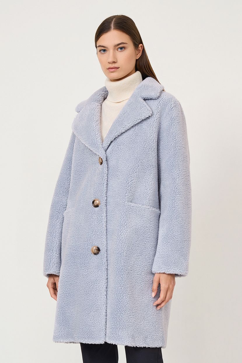 Прямое пальто из экомеха L голубой 11999₽