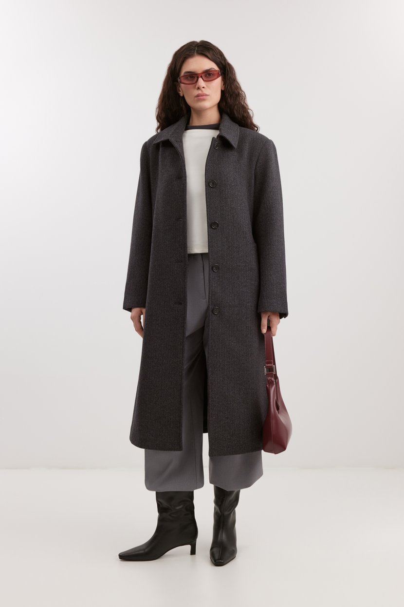 Шерстяное пальто с поясом 29699₽